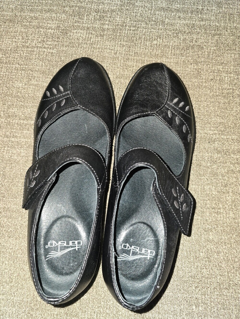 Dansko Annie Black Mary Jane Flats Decorative Stitching Size 38